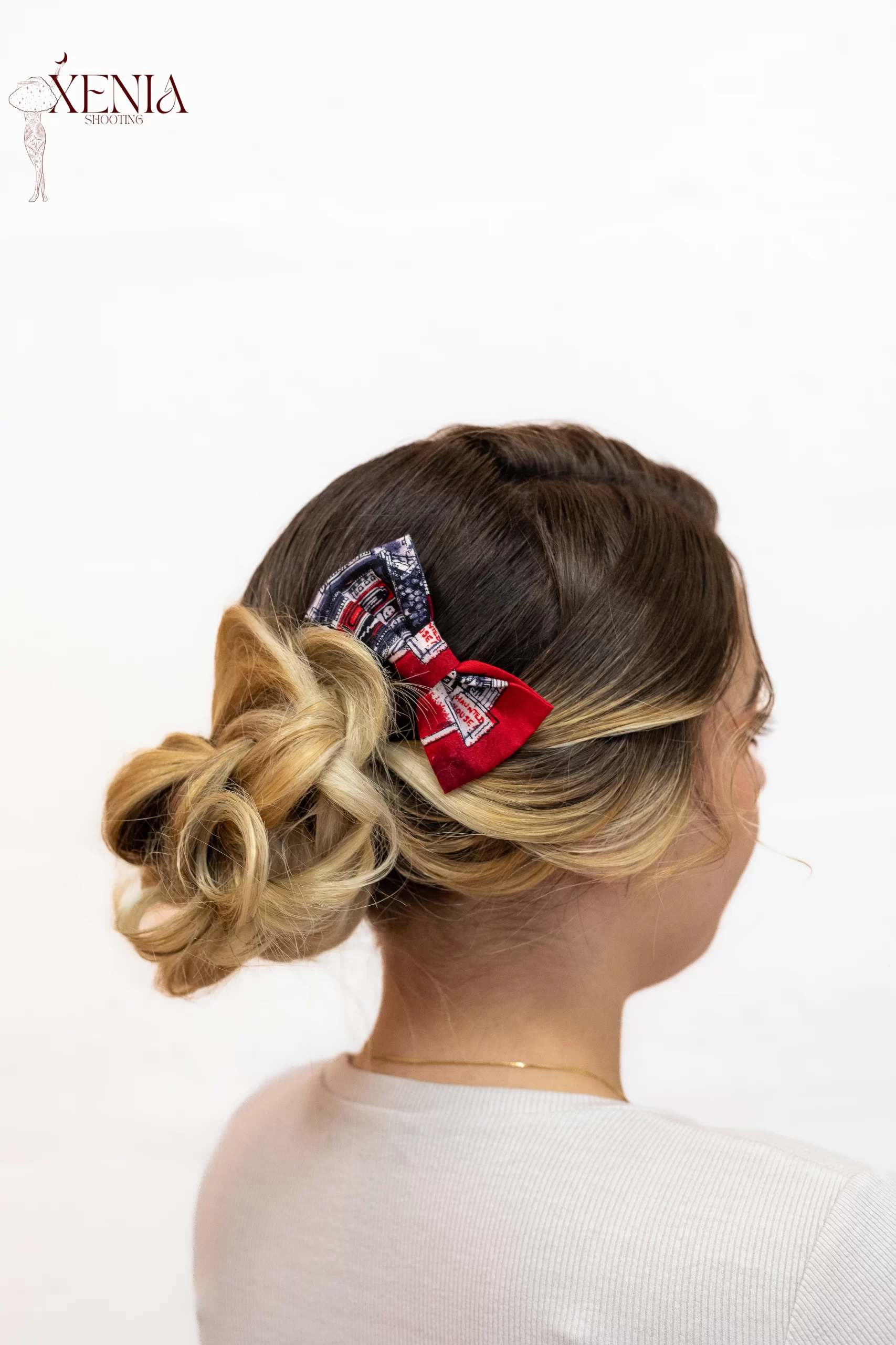 Noeud pour cheveux Made in France en coton imprimé maisons hantées – Image 3